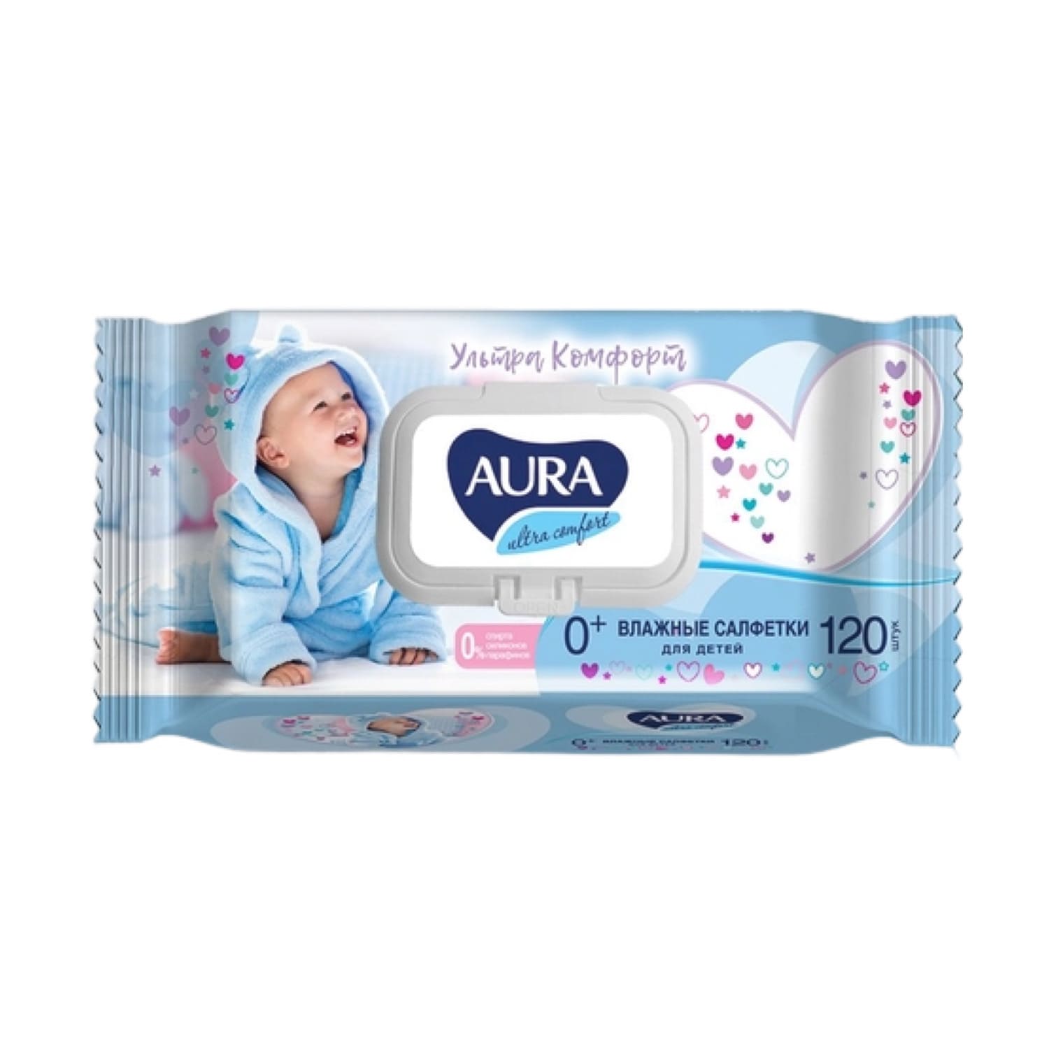 AURA Ultra Comfort Детские Влажные Салфетки с Экстрактом Алоэ и Витамином Е 120шт