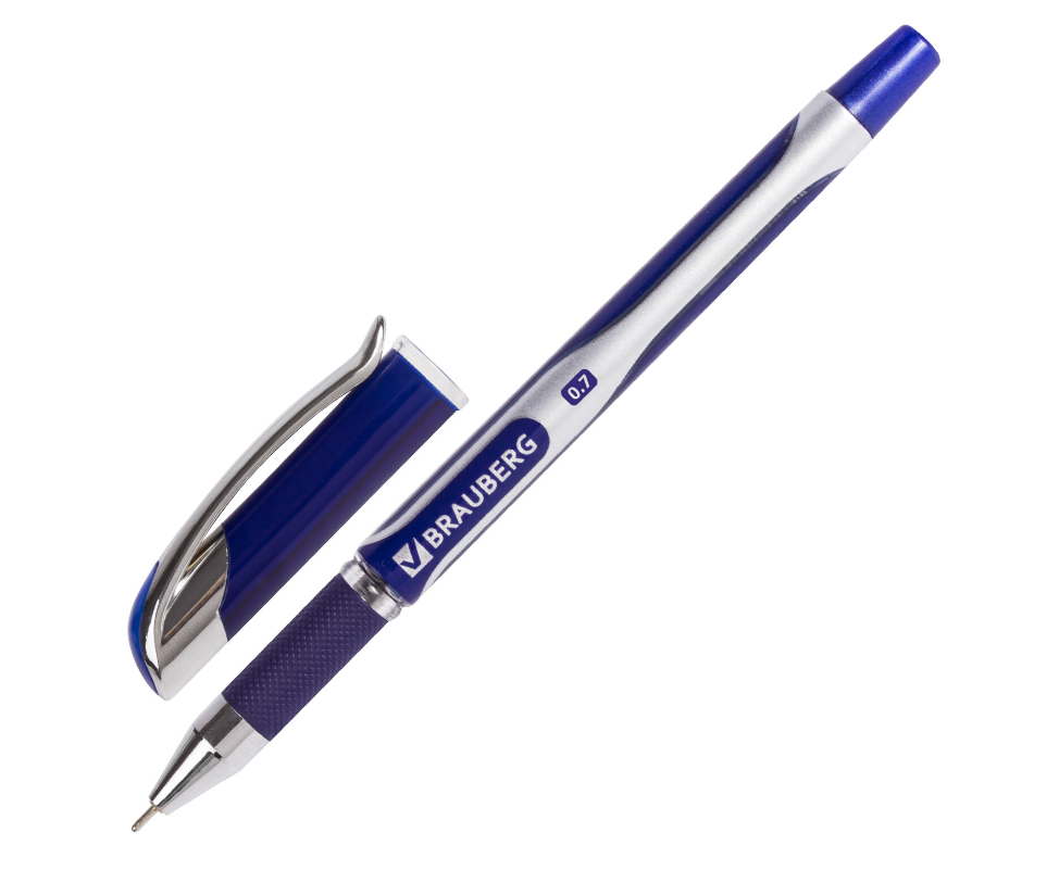 Ручка шариковая масляная с грипом BRAUBERG «Delta Plus», СИНЯЯ, печать, узел 0,7 мм, линия письма 0,