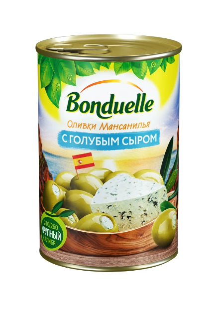 Оливки Бондюэль Мансанилья в рассоле с голубым сыром 314 мл